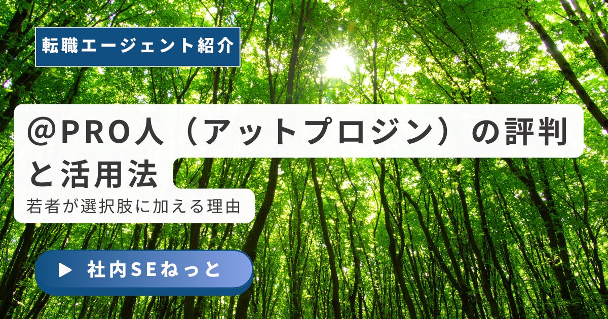 転職エージェント「@PRO人（アットプロジン）」の評判と活用法。若手ITエンジニアが社内SEへの転職を目指す際に選ぶべき理由を解説。